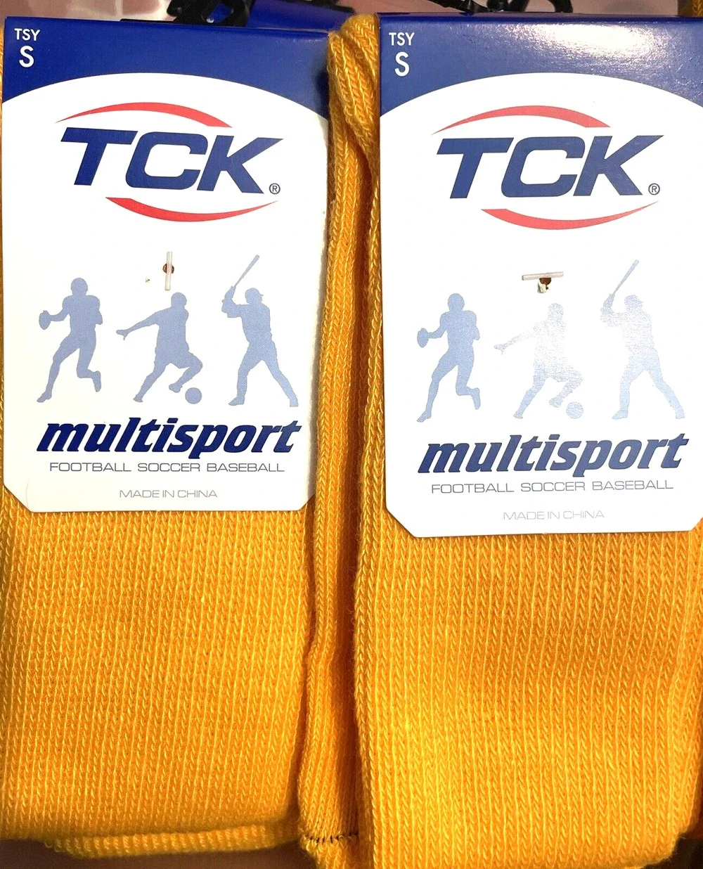 TCK 2 Pairs Multisport Socks Football Soccer Baseball Softball Unisex Gold Small